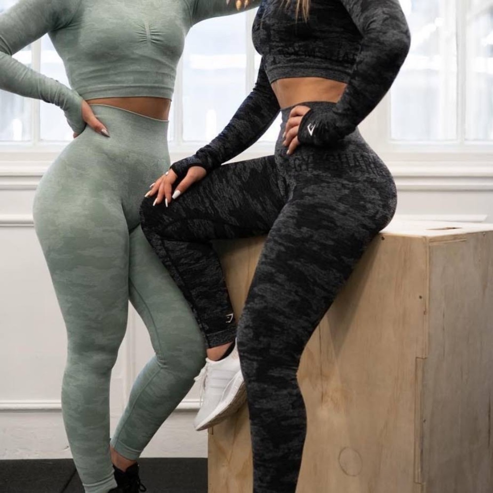 Gymshark Black/Green Camo Leggings/Large